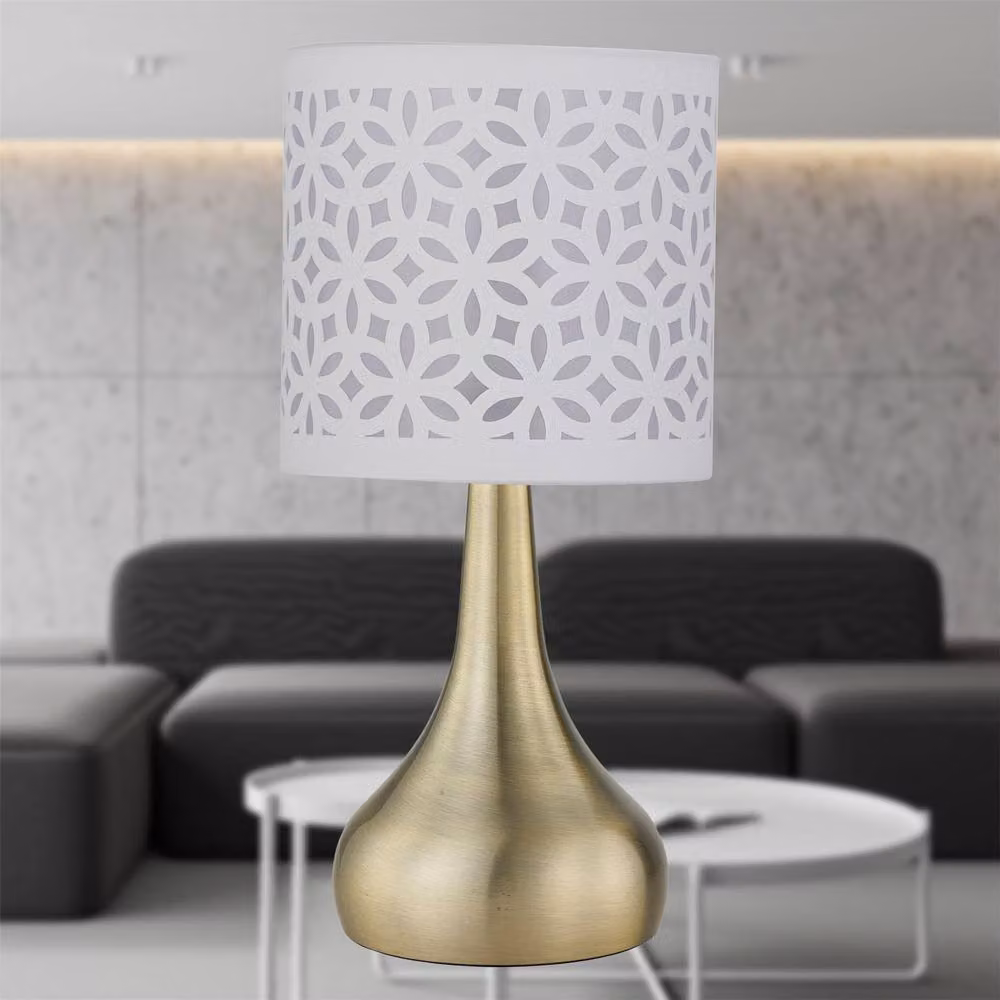 First Choice Lighting Romana Touch Table Lamp in Antique Brass with White Laser Cut Shade – 2