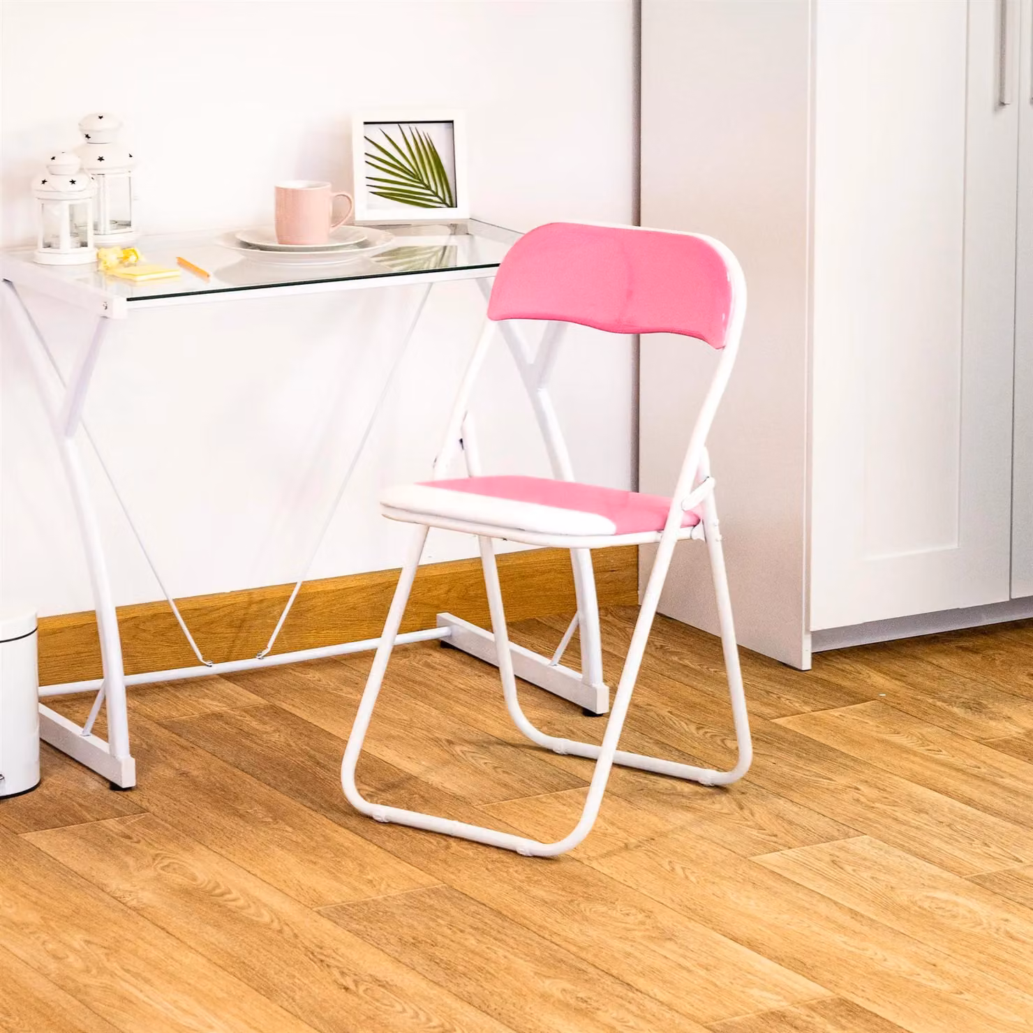 Harbour Housewares Pack of 4 Pink Padded Folding Chairs – 2