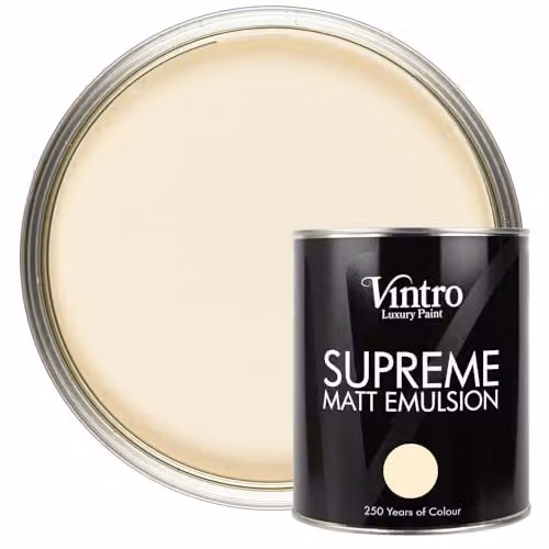 Vintro Luxury Matt Emulsion Multi Surface Paint in Cream Buckingham with a Smooth Chalky Finish, 1L – 1