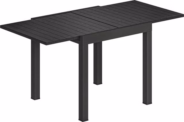 Outsunny Extendable Rectangular Garden Dining Table with Faux Wood Slatted Top, Black Aluminium – 1