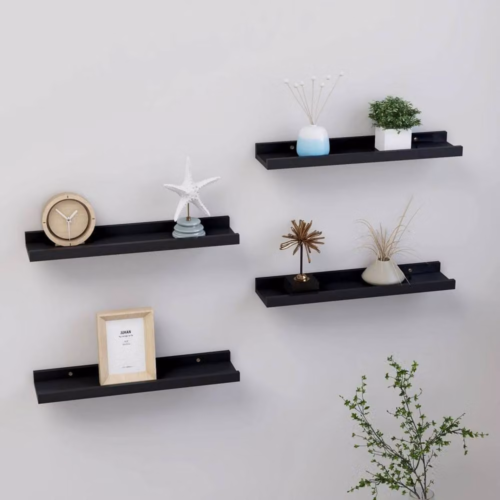 Berkfield Home Decorative Wall Mounted Shelves, 4 Piece Set, Black, W: 40 cm, D: 9 cm, H: 3 cm – 2