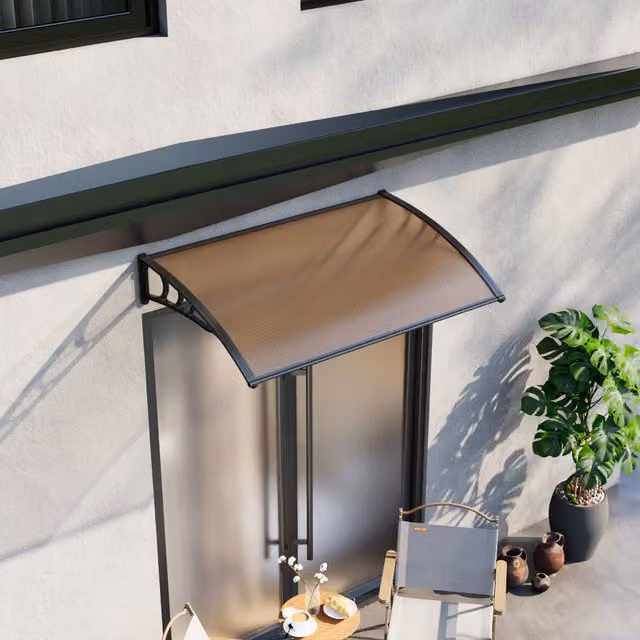 Livingandhome Curved Overdoor Awning Rain Canopy in Brown, 150 cm