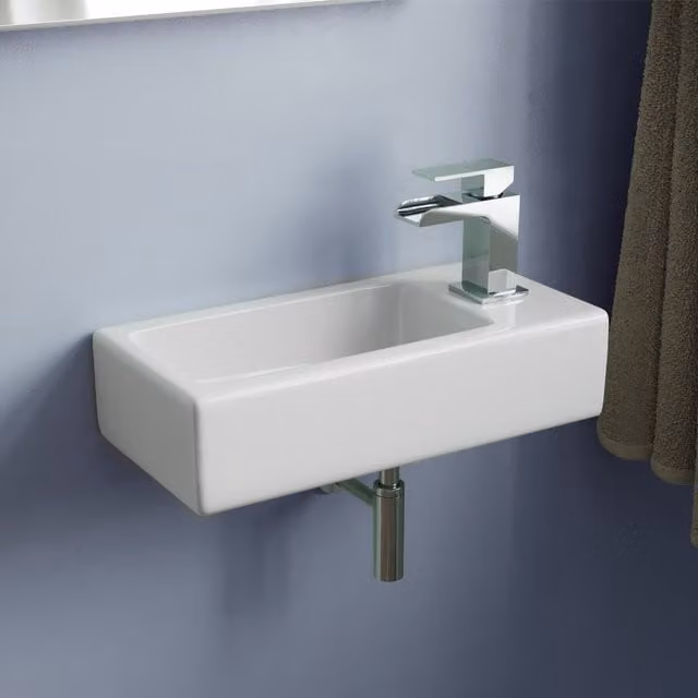 Nes Home White Ceramic Wall Hung Rectangular Compact Cloakroom Basin Sink
