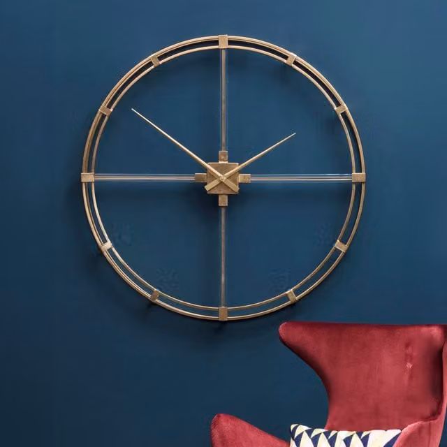Orsina Beauly Round Metal Wall Clock, Gold, Diameter: 110 cm