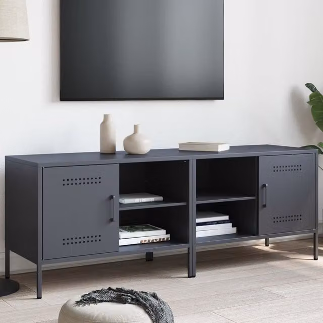 Berkfield Home Set of 2 Anthracite Metal TV Cabinets, W/D/H: 68 x 39 x 50.5 cm – 1