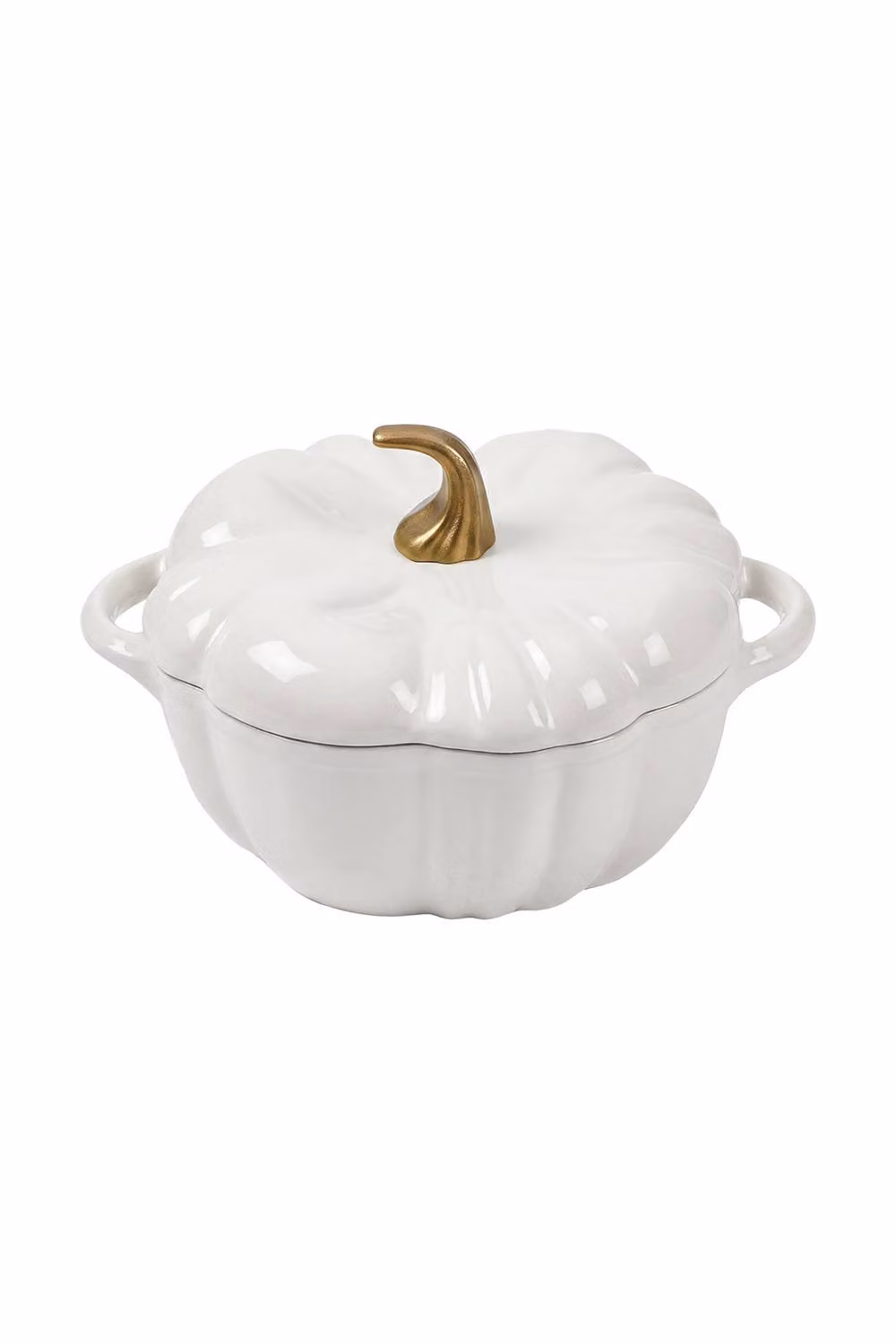 Living and Home Enamelled Cast Iron Pumpkin Dutch Oven with Lid and Handles in White – 3