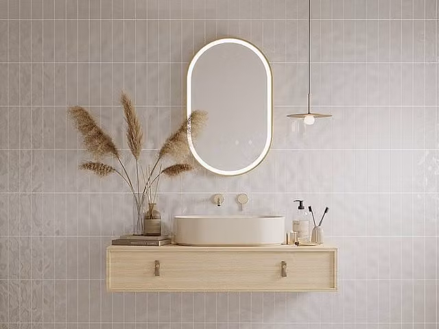 Vente-unique Oval Illuminated Anti-Mist LED Bathroom Mirror with Gold Surround, W: 50 cm x H: 80 cm
