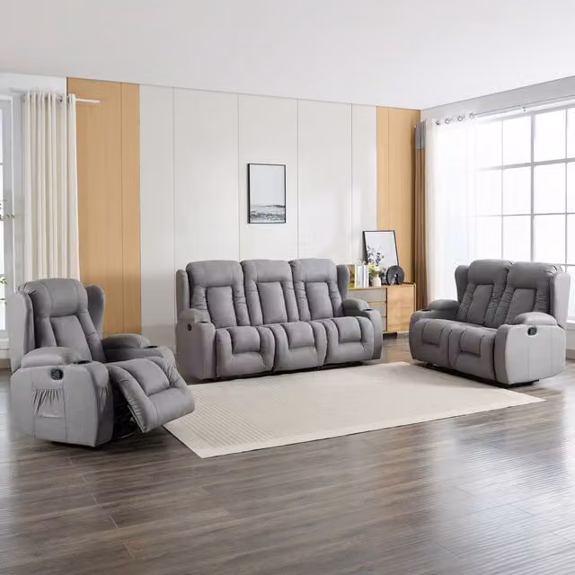 More4Homes Caesar Manual Recliner Sofa Set in Grey Fabric, including 1, 2 and 3 Seater Options