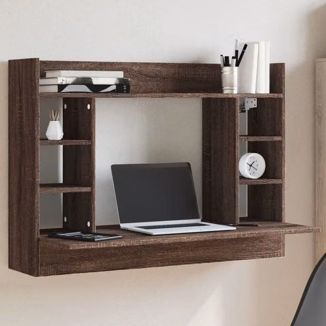 Berkfield Home Wall-Mounted Floating Desk in Brown Oak, W/D/H: 105 x 48 x 75 cm
