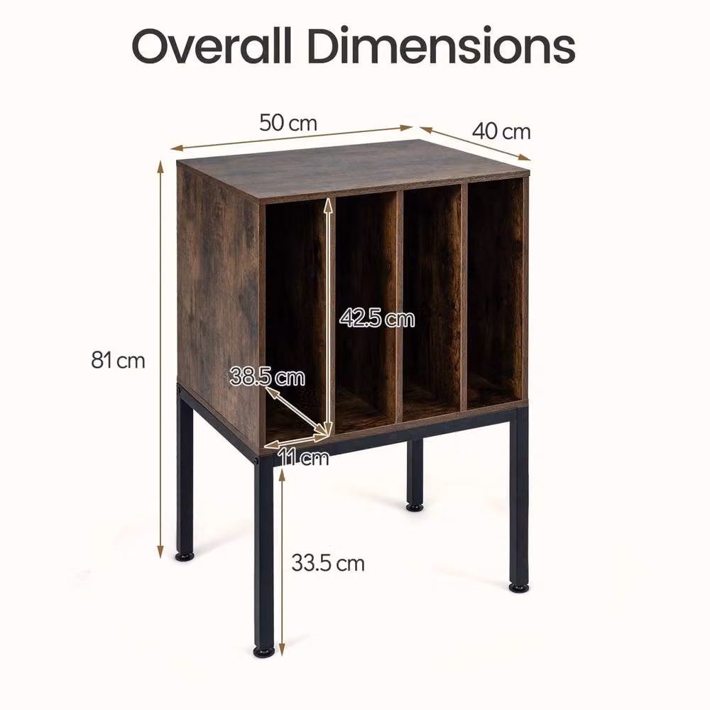VOGREX Industrial Metal Turntable Stand with Vinyl Record Storage Shelves in Brown – 3