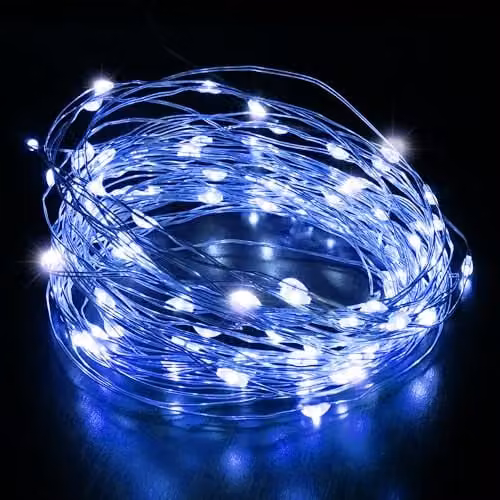 Desiretech 2-Pack Blue LED Battery-Powered Copper Wire String Lights with 50 LEDs