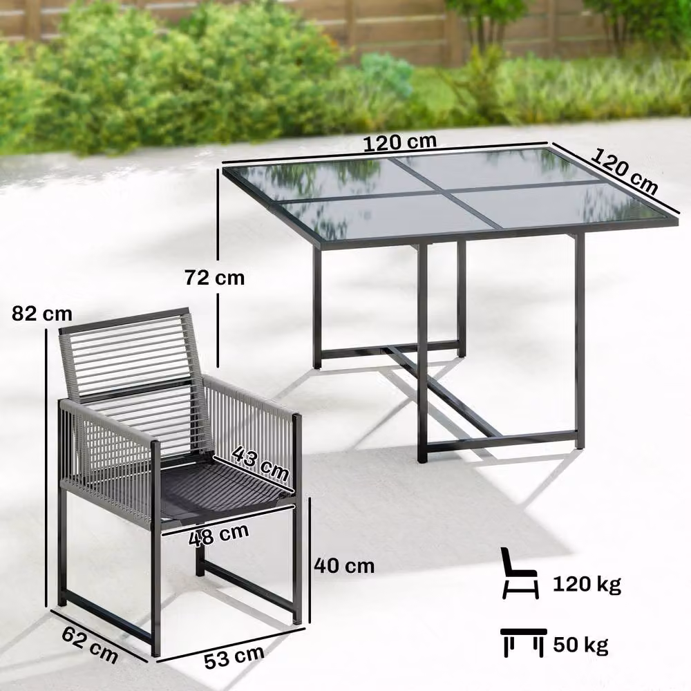 OUTSUNNY Modern Garden Dining Set with Square Table and Chairs in Matt Light Grey – 3