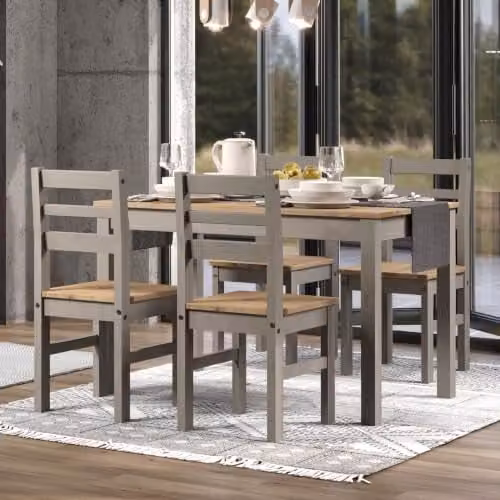 Core Products Linea 1500 mm Large Rectangular Dining Table and 4 Corona Dining Chairs in Antique Waxed Pine and Grey