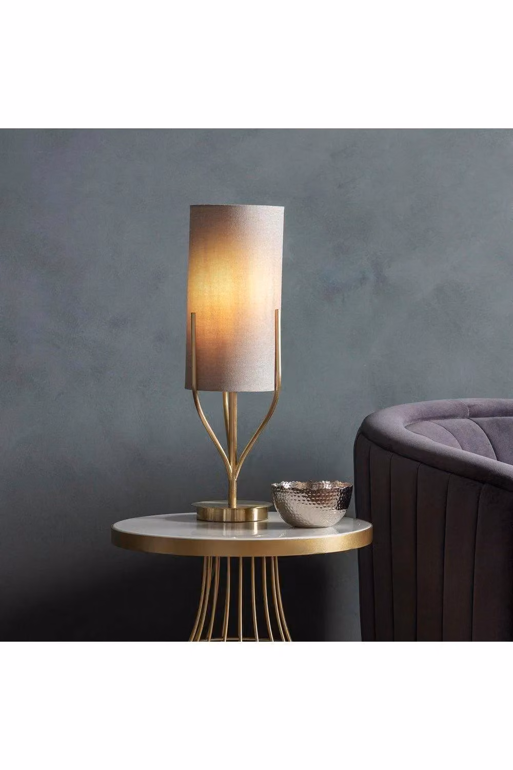 Netlighting Fraser Base and Shade Table Lamp in Satin Brass and Natural Linen Mix Fabric Gold/Beige – 2