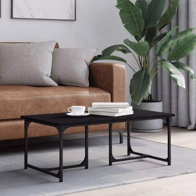 Berkfield Home Black Rectangular Coffee Table in Engineered Wood, W/D/H: 90 x 50 x 35 cm