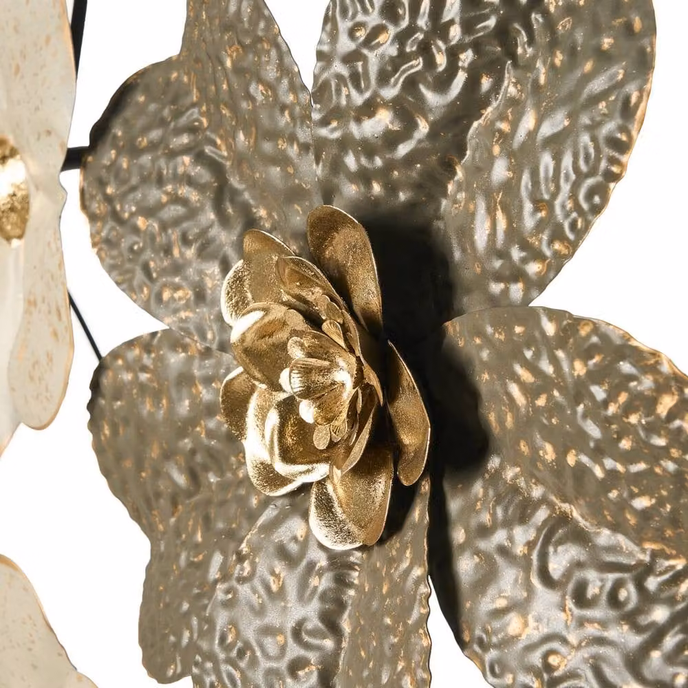 Wyld and Coco Handmade Gold and Beige Metal Floral Wall Decor – 4