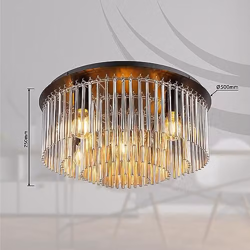 Globo Lighting Modern Round Ceiling Light in Black and Chrome with Glass Shade, Diameter: 50 cm – 4