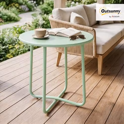 Outsunny Green Metal Round Garden Side Table – 2