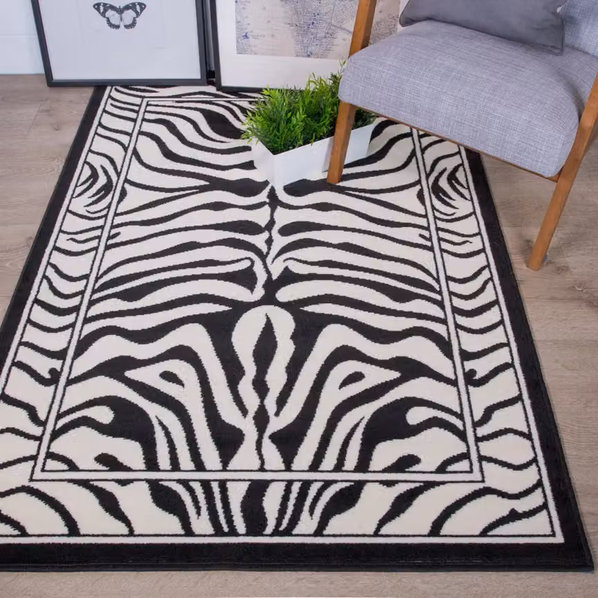 Kukoon Black and White Zebra Print Maximalist Contemporary Living Room Area Rug, W/D/H: 60 x 240 cm – 5