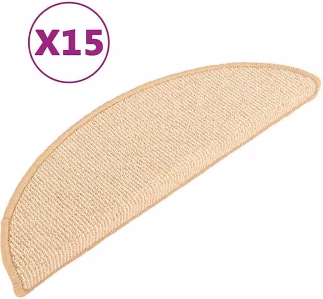 Berkfield Home Self-Adhesive Non-Slip Carpet Stair Treads, 15 Pieces, Beige, W: 56 cm, D: 17 cm, H: 3 cm
