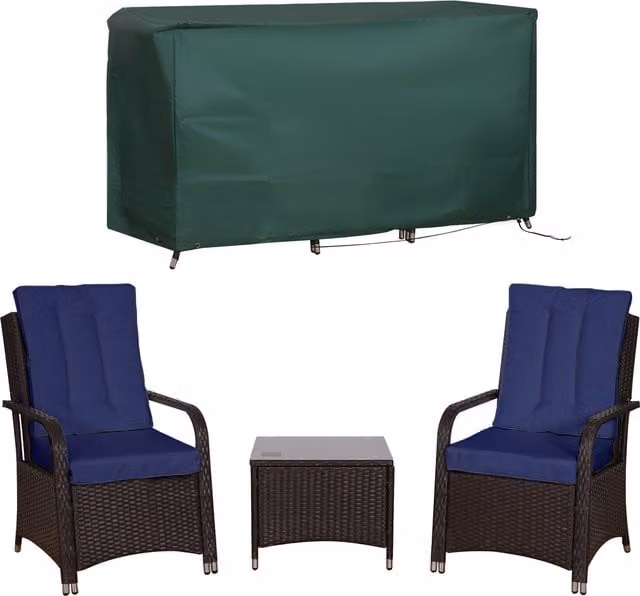 Outsunny 3 Piece Modern Rattan and Aluminium Bistro Garden Furniture Set in Blue