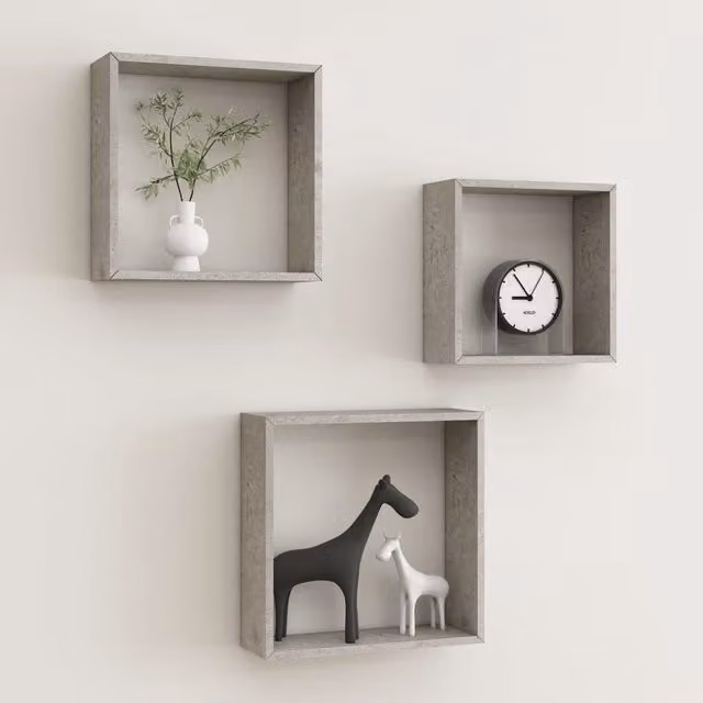 Berkfield Home Wall Mounted Cube Shelves, 3 Piece Set, Concrete Grey