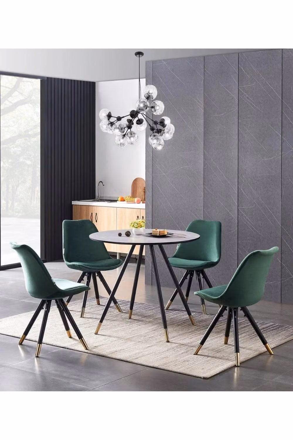 Life Interiors Dorchester Round Dining Table with Grey Marble Finish and Gold Tips, Diameter: 90 cm, Height: 76 cm – 4