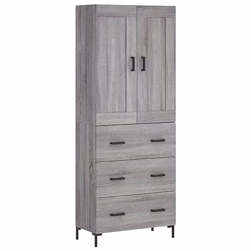 vidaXL Modern Grey Sonoma Highboard with Hinged Doors and Internal Shelves, W/D/H: 69.5 x 34 x 180 cm – 1
