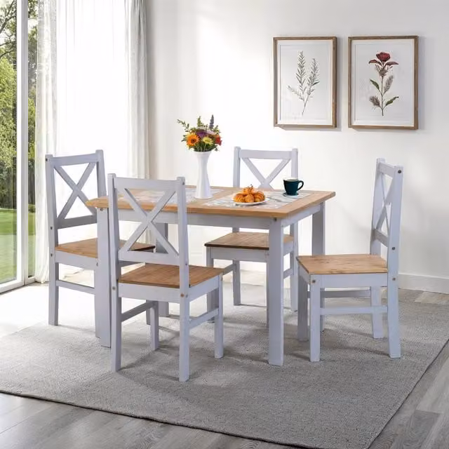 Seconique Salvador Dining Set with Square Ceramic Tile Top Table and 4 Chairs in Grey and Distressed Waxed Pine