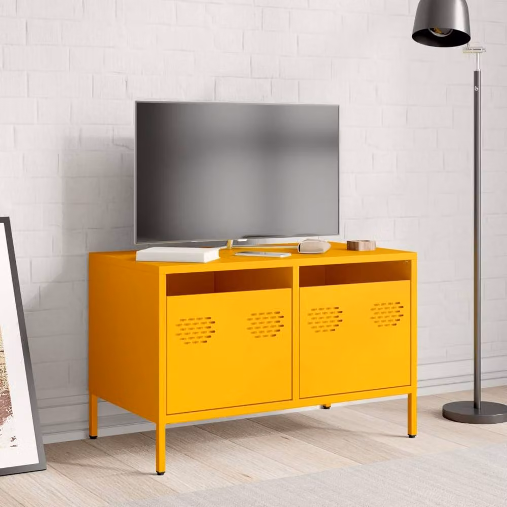 Berkfield Home Industrial TV Cabinet in Mustard Yellow, W/D/H: 68 x 39 x 43.5 cm – 3