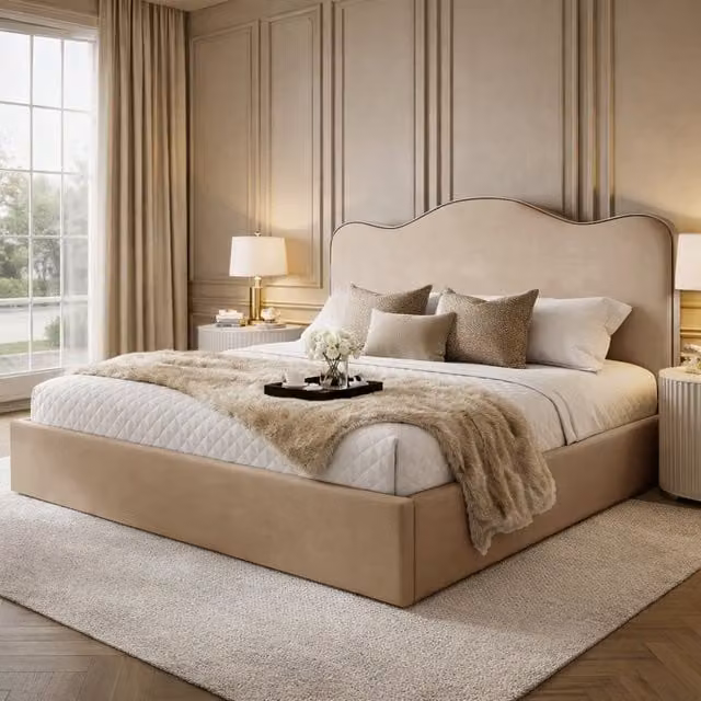 Desire Deco Modern Upholstered Velvet Bed Frame, Orange