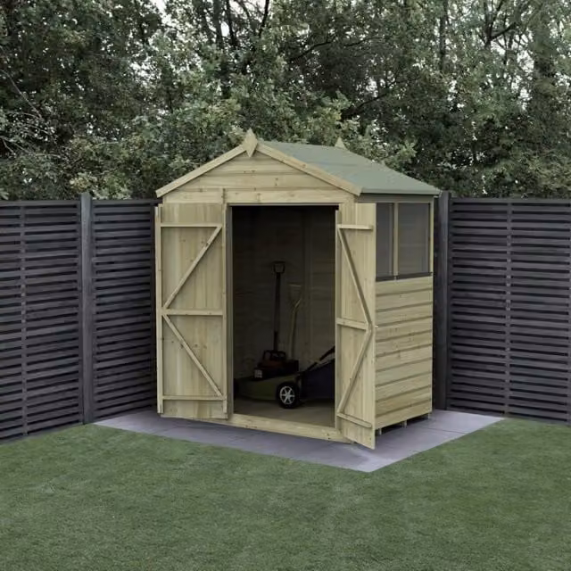 Forest Garden Shiplap Apex Garden Shed with 2 Windows and Double Doors in Green and Brown