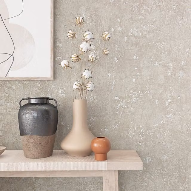 Galerie Olio Textured Metallic Abstract Wallpaper in Beige and Silver