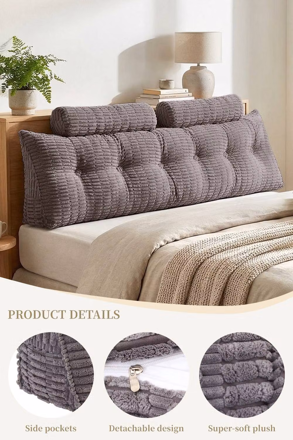 Living and Home Firm Triangle Wedge Headboard Pillow Backrest Support Cushion in Dark Grey – 2