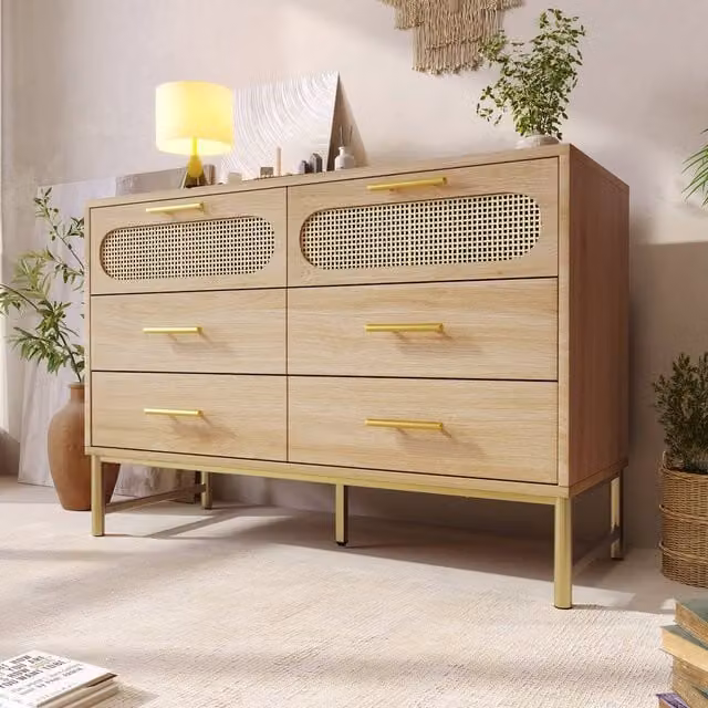 STILVORA 6 Drawer Chest of Drawers with Metal Handles in Light Oak