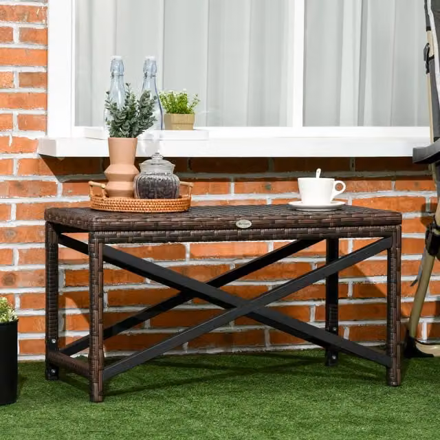 Outsunny Woven Outdoor Coffee Table in Mixed Brown
