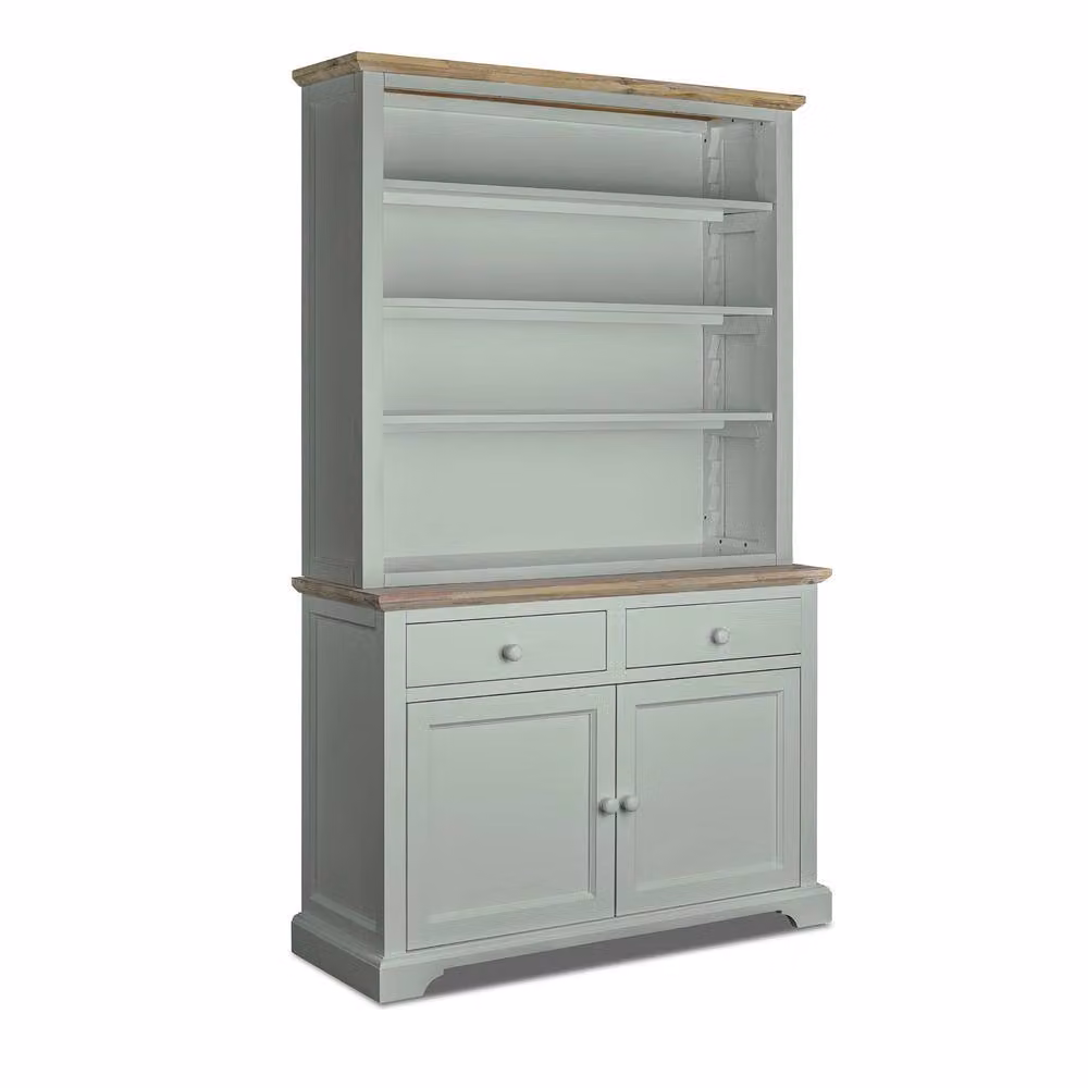 Statement Furniture Florence Display Dresser with Hutch, Limed Acacia Top and Open Shelving, Green, W: 120 cm, H: 88 cm, D: 42 cm – 2
