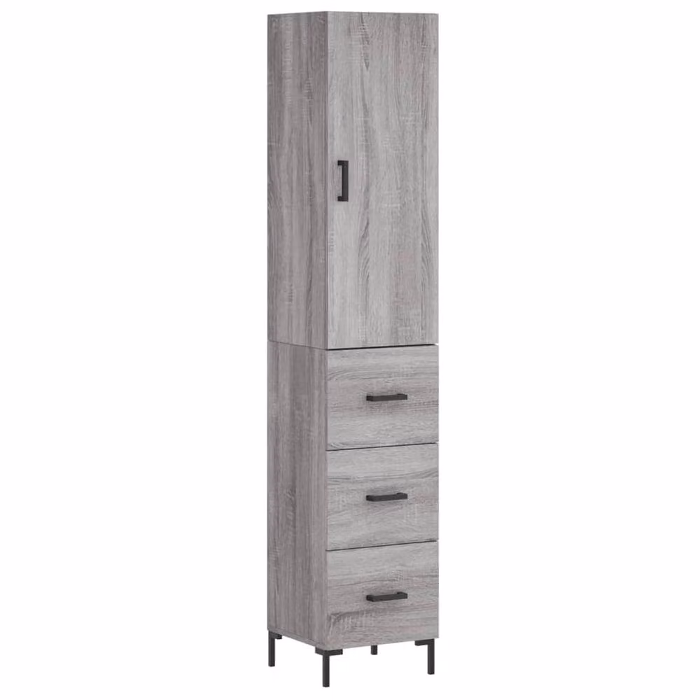 Berkfield Home Grey Sonoma Highboard with Hinged Doors and Internal Shelves, W/D/H: 34.5 x 34 x 180 cm – 3