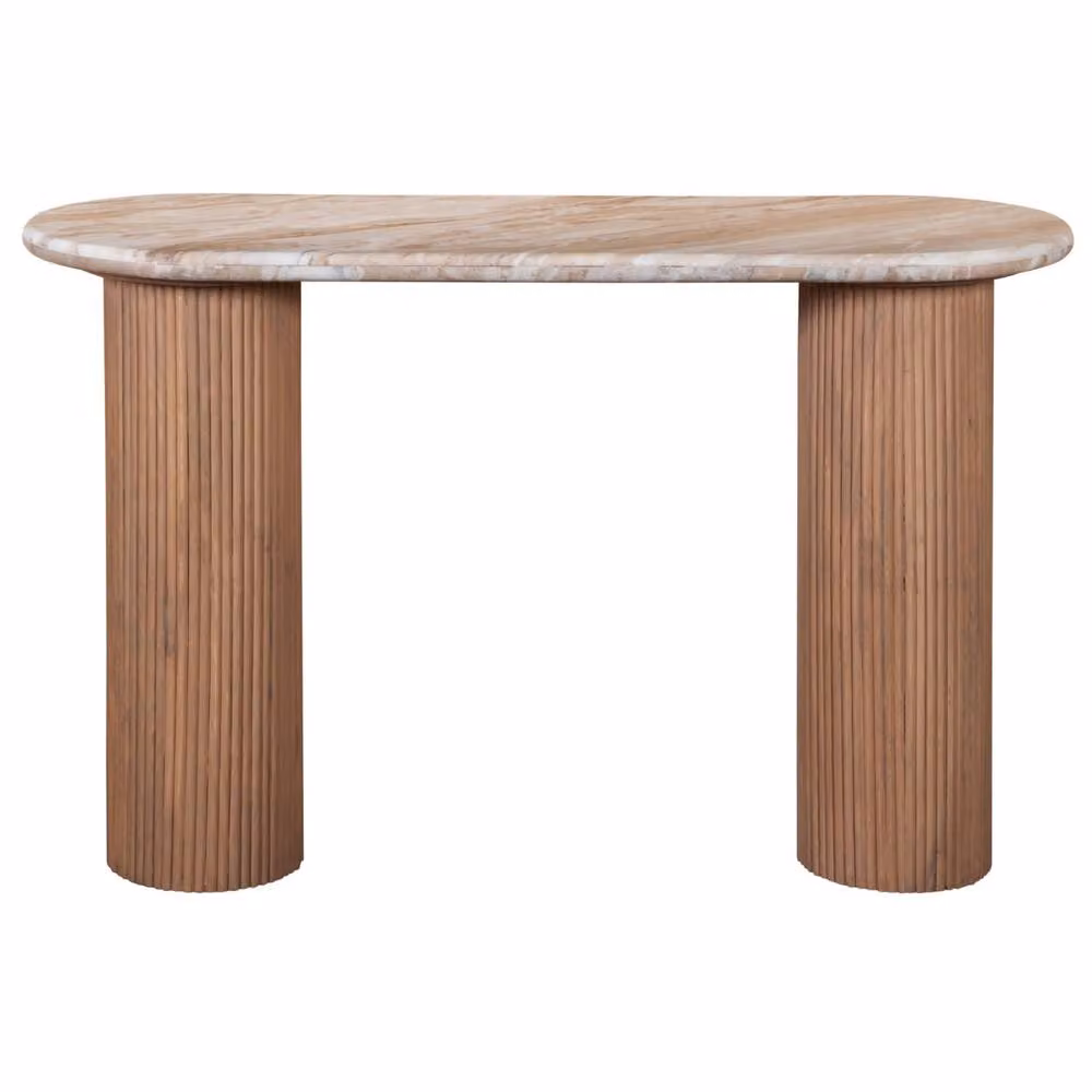 Wyld Haus Boston Pedestal Console Table in Natural Oak and Brown Marble, W/D/H: 40.0 x 34.15 x 77.0 cm – 3