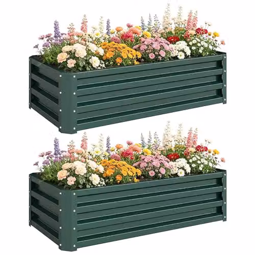 Outsunny Set of 2 Green Steel Raised Garden Beds, W/D/H: 110 x 50 x 30 cm – 1