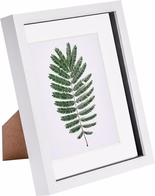 Nicola Spring White Rectangular 3D Box Photo Frame with 5x7 inch Mount and Glass Front