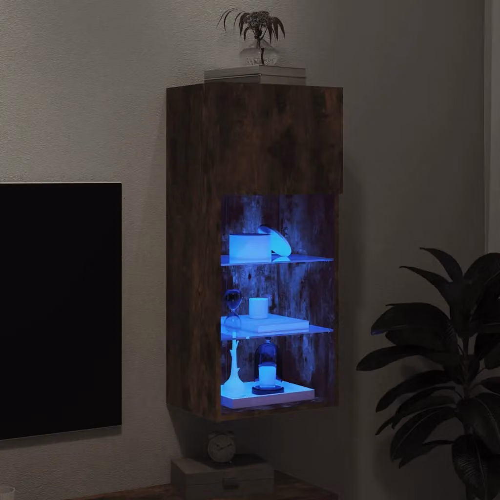 Berkfield Home Modern TV Cabinet with LED Lights in Smoked Oak Brown, W/D/H: 40.5 x 30 x 90 cm – 4