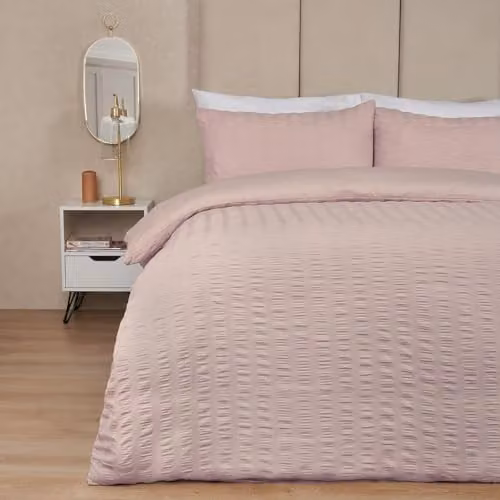 OHS Single Seersucker Duvet Cover and Pillowcase Set, Natural, W/D/H: 135 x 200 cm and 50 x 75 cm – 2
