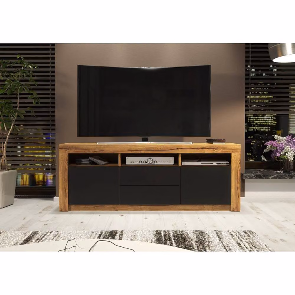 FORGEVIO Modern Oak Wood TV Unit and Sideboard Cabinet in Brown and Black – 2