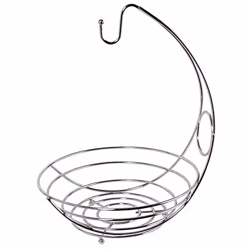 Orsina Kaya Chrome Fruit Bowl and Banana Hanger in Silver, W/D/H: 38 x 30 x 28 cm