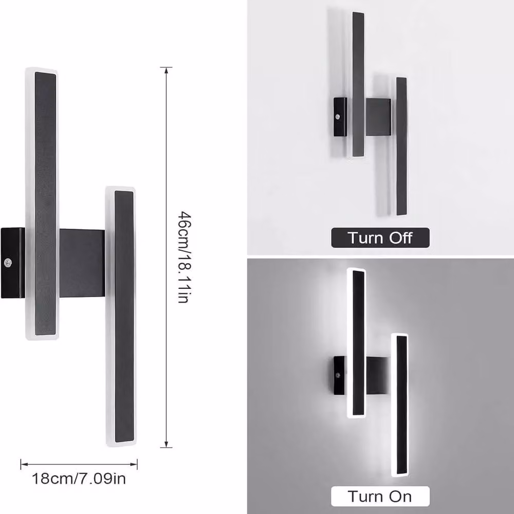 EONLION Modern Dimmable LED Wall Lamp in Black, 32W Up and Down Light for Living Room, Bedroom or Hallway – 2