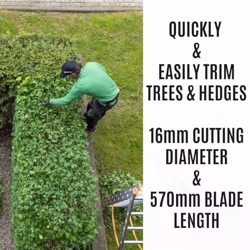 Ark Mat Cordless Reciprocating Hedge Trimmer with Rechargeable Battery and Charger, Orange, 57 cm Blade Length, 16 mm Teeth, 2.5 kg – 4
