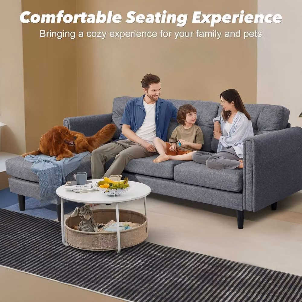 Alivio Modern Reversible L-Shaped 3-Seater Sectional Fabric Sofa in Grey – 3