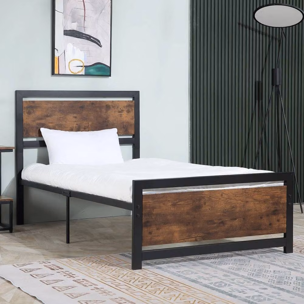 VOGREX Single Metal Bed Frame with Headboard and Footboard in Black, W/D/H: 97 x 195 x 103 cm – 3