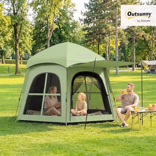 Outsunny Pop Up Tent with 2 Doors and Carry Bag, 3000mm Waterproof, Green – 2